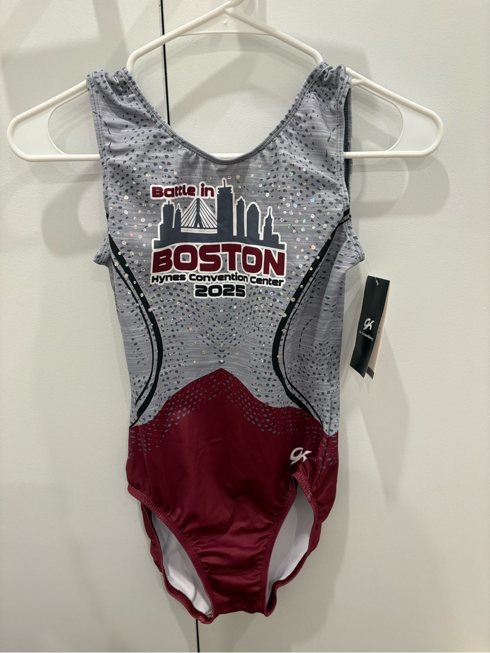 GK Maroon & Light Gray Boston 2025 One-Piece Leotard